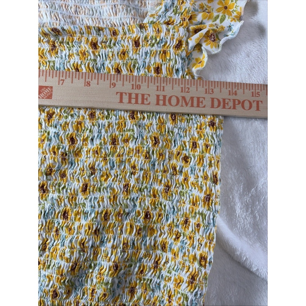 Old Navy Cropped Top‎ Smocked Blouse Women Large Sunflowers Flutter Sleeve Retr - Picture 5 of 7
